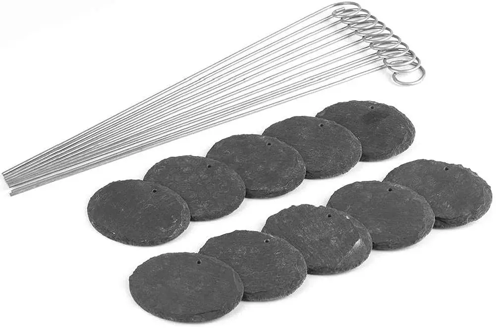 Natural Round SLATE Plant Labels Herbs planters and gardens use 10pcs/set Garden Labels. Reusable SLATE Marker tag with c