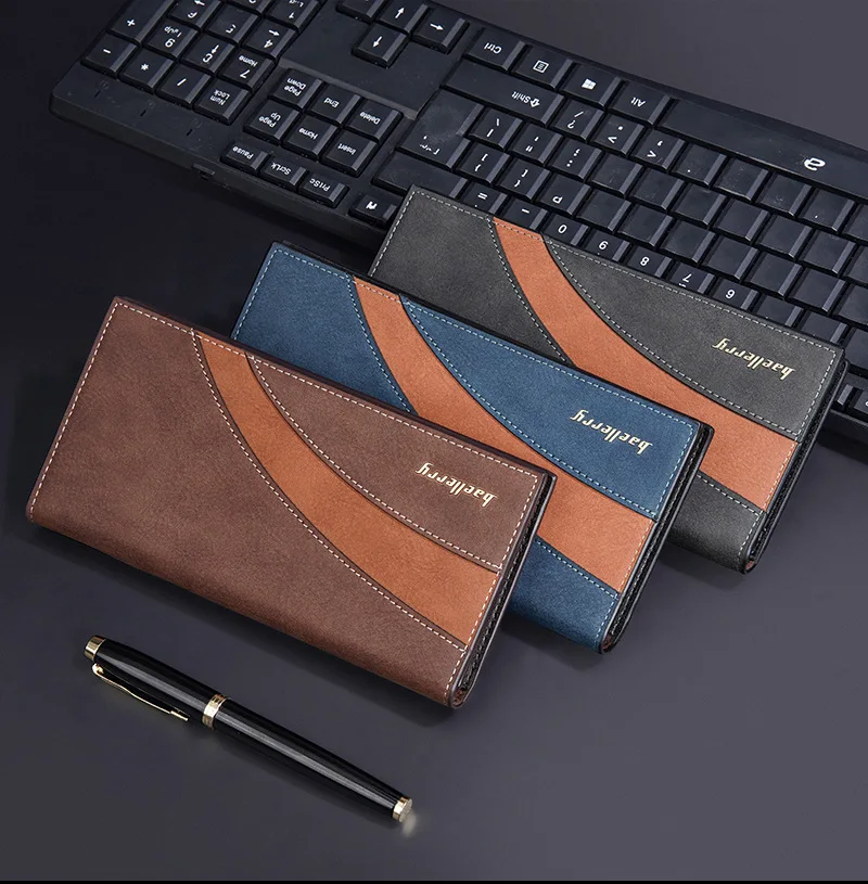 wholesale baellerry mens slim wallet with card holder bifold zipper coin purse long wallet card slots wallets billetera cuero