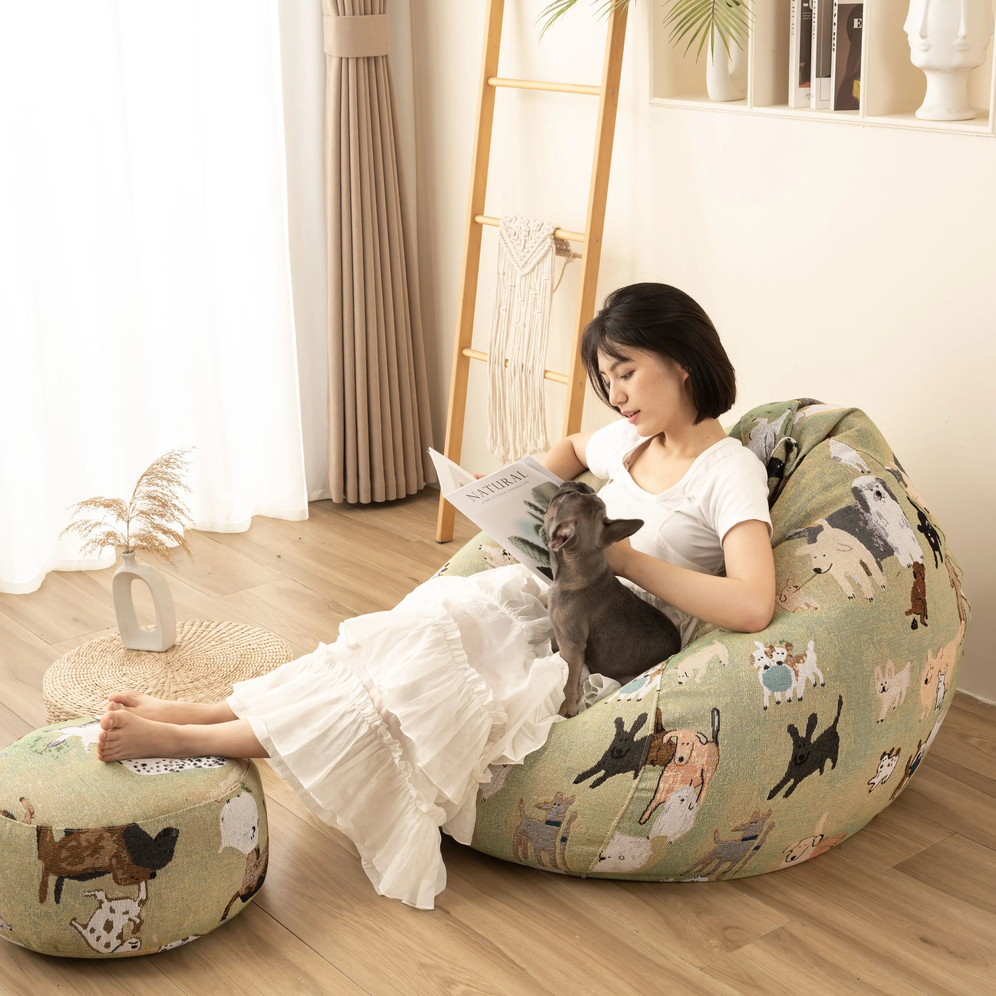Modern Style Comfy Tapestry Bean Bag Chair Giant Teardrop Pouf for Adults and Kids for Indoor Living Room Sofas Lazy