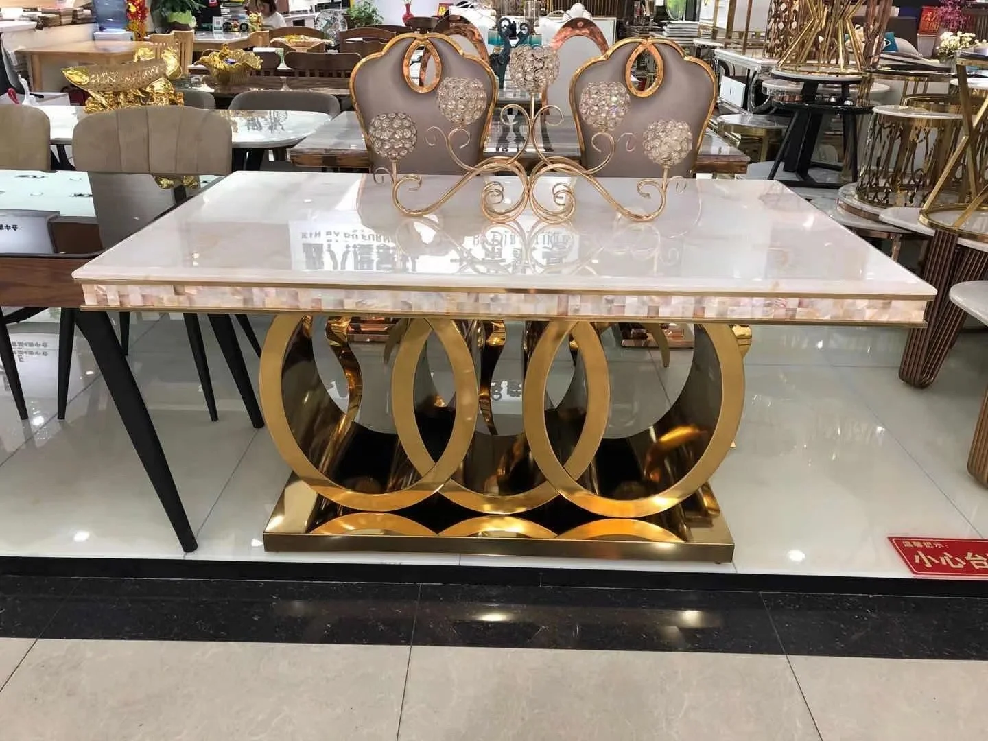 Modern Home Furniture Luxury Dining Table Set Stainless Steel  Marble Dining Table