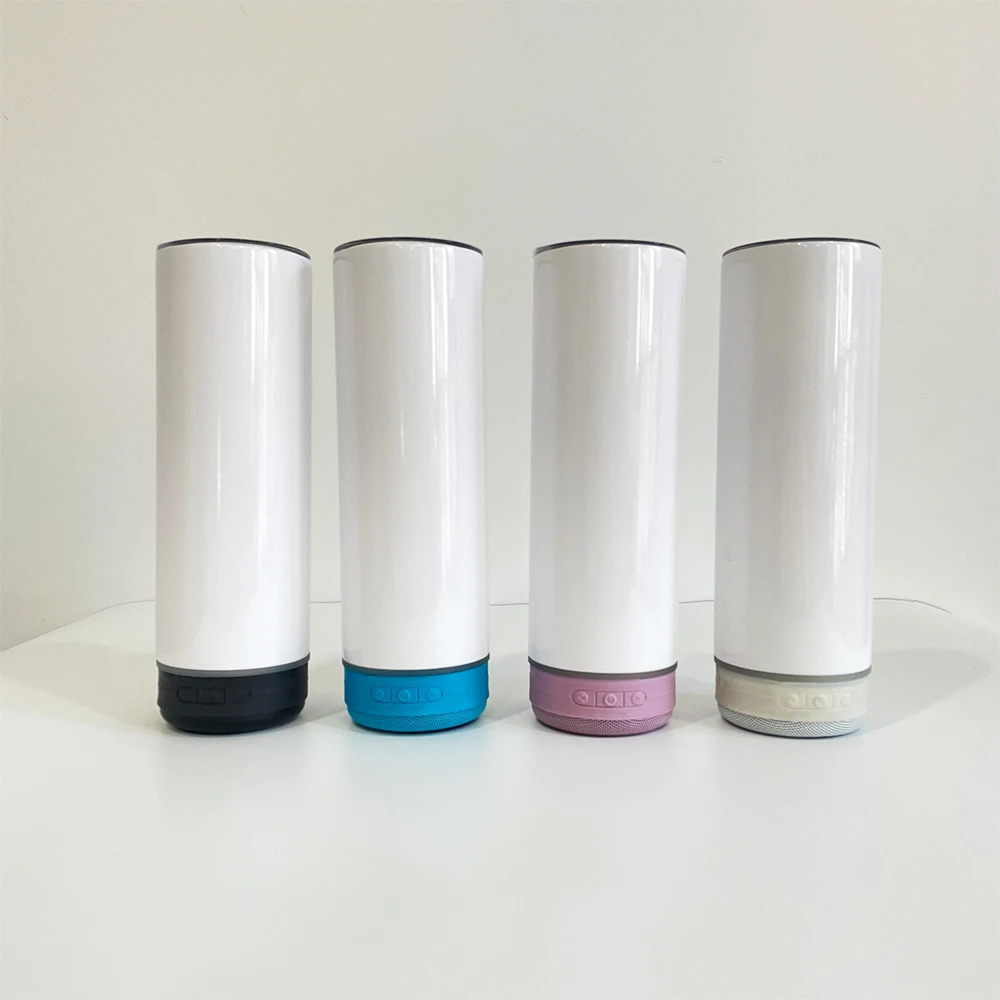 USA Warehouse 16oz 20oz white sublimation speaker tumbler Straight wireless music cup Smart Water Bottle For Heat Press Printing