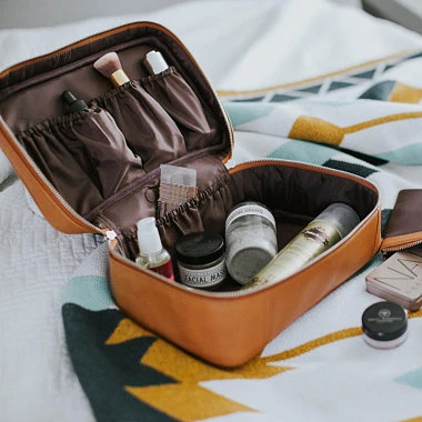Lulu& lucy Leather Travel Essential Cosmetic zipper Bag Makeup Brush Bag Beauty Box