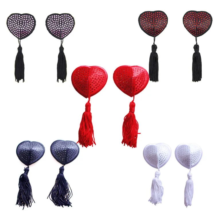 Reusable crystal Shiny Diamonds Adhesive Nipple Cover Pasties Bra with Tassel Heart Pasties Adhesive Nipple Cover