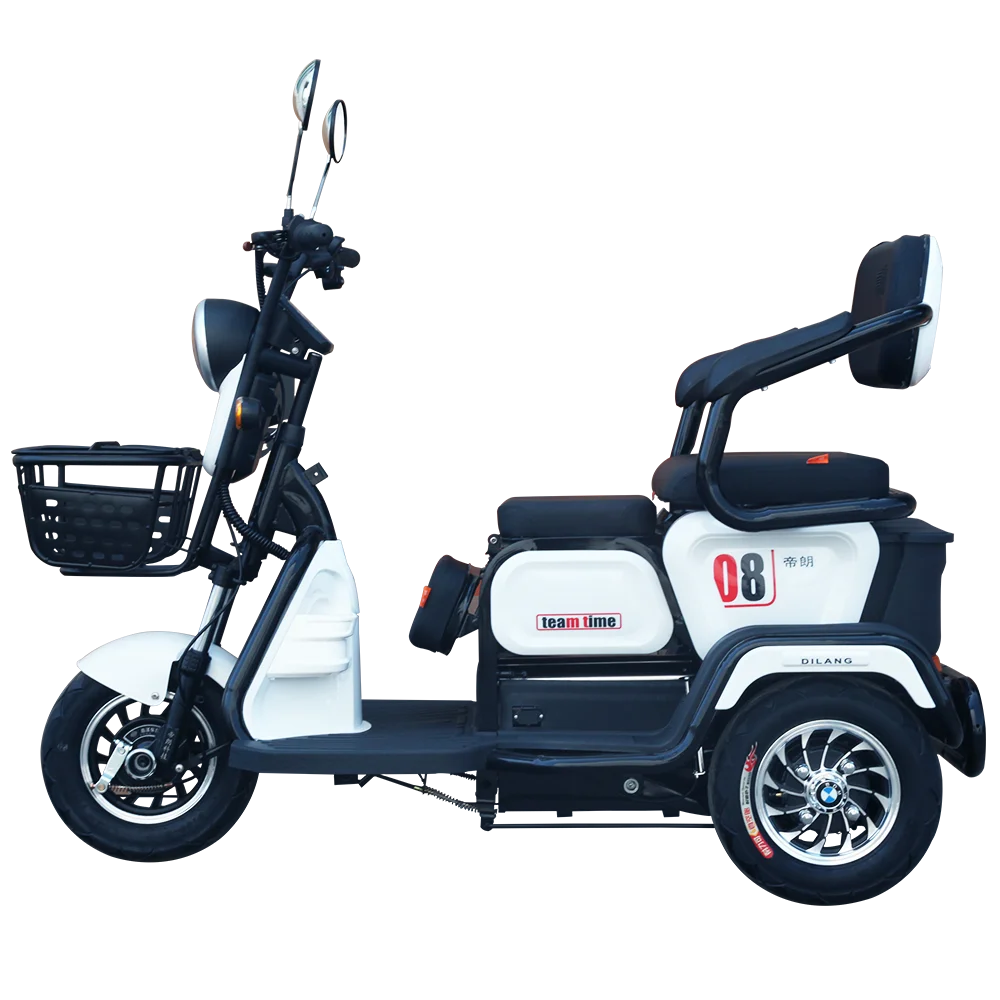 Luxury seat foldable triciclo electrica electric tricycle for 3 adults with 2 big carrying baskets