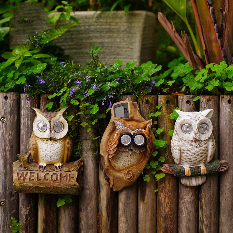 Owl Shape Led Solar Light Garden Pathway Lawn Ratio Decorative Solar Powered Lamp Waterproof Outdoor Lovely Bird Resin Ornament