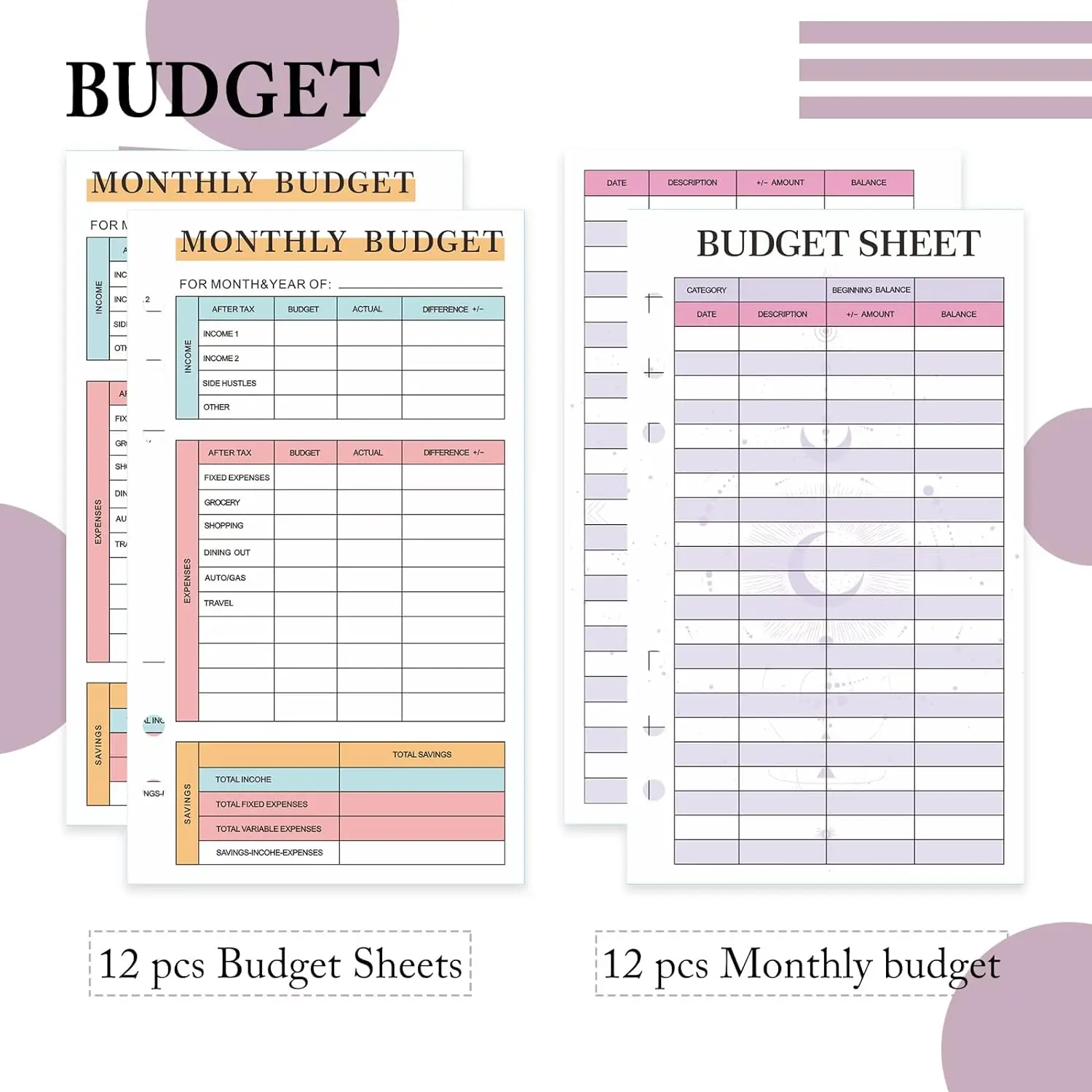 New Gift Quilted Leather Notebook Cover A4 A5 A6 6-Gold-Ring Wallet Budget Binder for Cards, Cash, Bills & Document