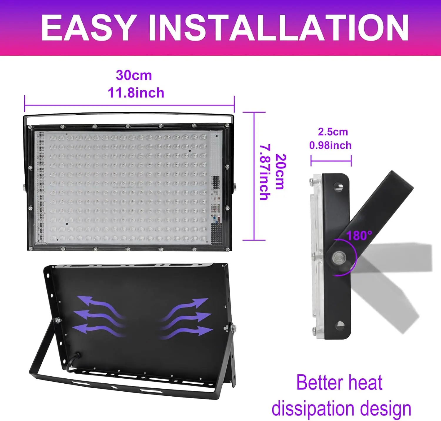 300W LED UV Lights for Glow Party 110V 220V Waterproof Blacklight Floodlight 395nm Spotlight Purple Lamp for Halloween Decor