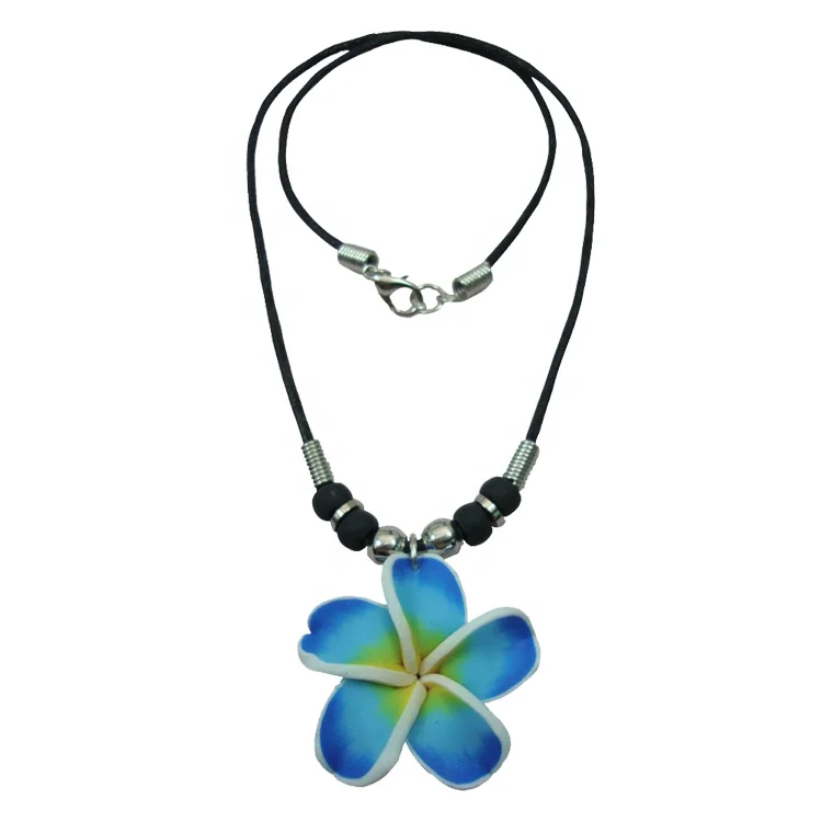Hot selling colorful polymer clay flower necklace hawaii plumeria chocker pendant necklace