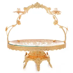 Hot Selling Metal Round Fruit Snack Glass Plate Storage Tray for dry fruit tray