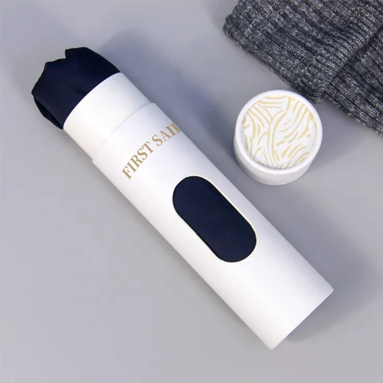 Wholesale eco friendly custom round shape white card paper packing gift box scarf clothing packaging tube with cut window