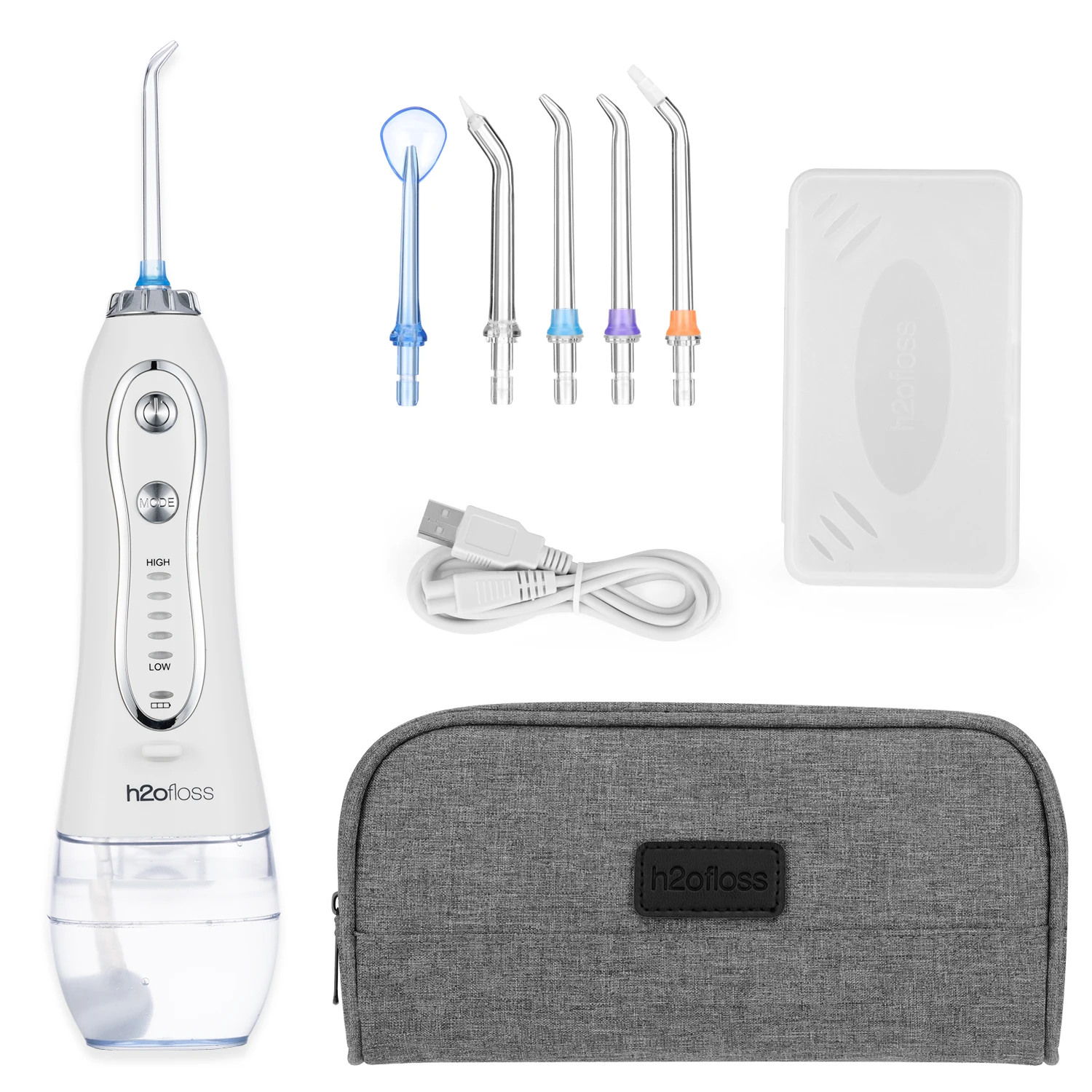 H2ofloss Handheld Waterproof IPX7 Professional Portable Rechargeable Cordless Water Flosser,5 nozzle tips,1 nozzle box