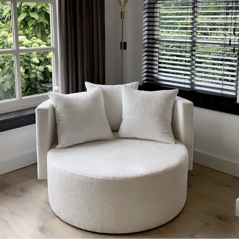 Leisurely Living Room Furniture Soft White Teddy Single Sofa Boucle Round Couch White Round Armchair