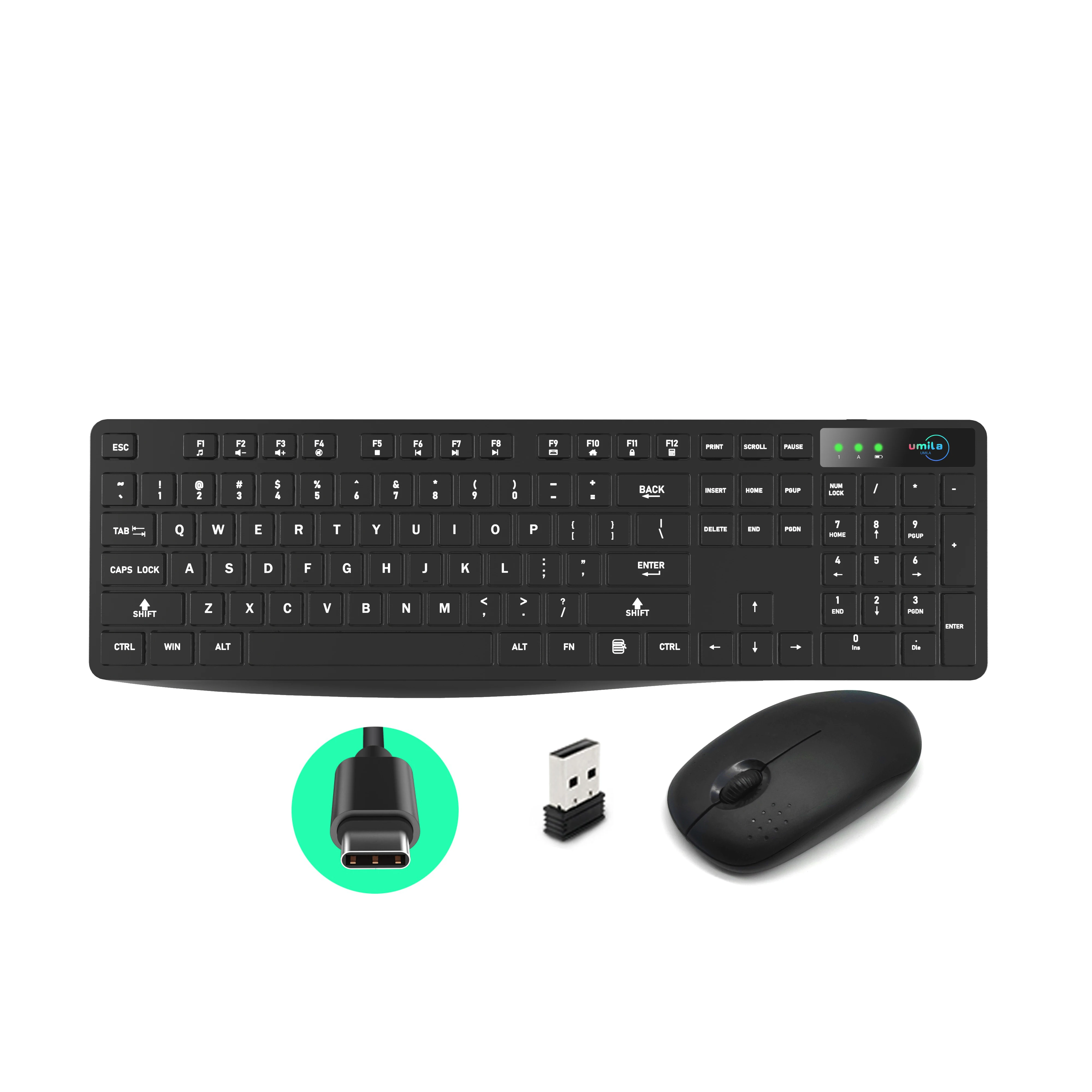 Spanish Hebrew Germany rechargeable wireless + BT dual mode keyboard and mouse combo for office