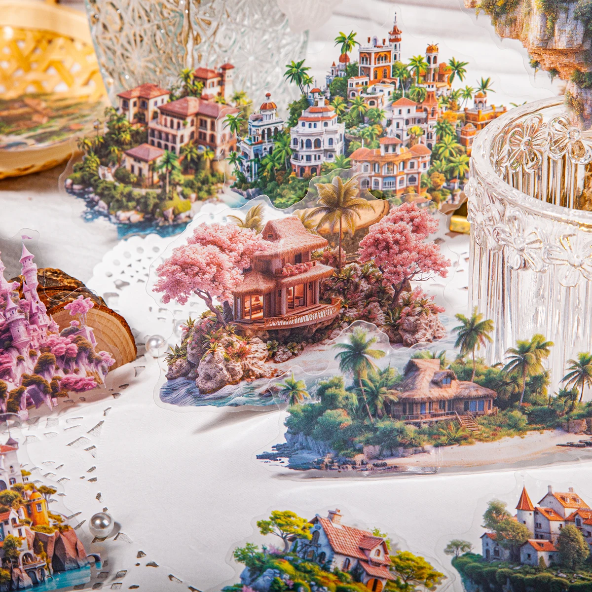 PET Stickers Dream Island Series Plant House Junk Journal Decoration Custom Stickers Pack for Diary Mr. Paper 12 Pcs / Set
