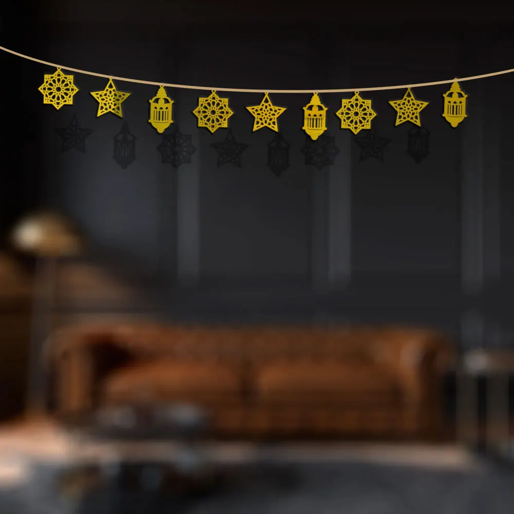 Shinny Star Moon Lantern Ramadan Garland EID Decoration Home Happy Ramadan Mubarak Party Decor Hanging Backdrop Muslim Banner