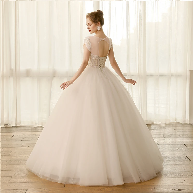 SL8195 Plus Size Wedding Dress With Short Sleeves Crystals Beading Tulle Floor Length Lace Girls Bridal Gown Wedding Dresses