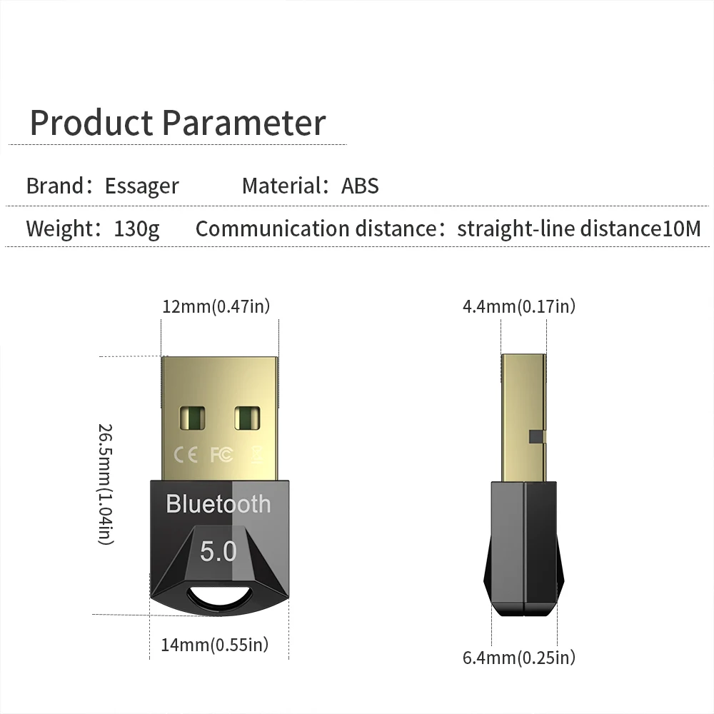 HIGI USB Bluetooth-Compatible 5.1/5.2/5.3 Dongle Adapter Plug and Play Bluetooth-Compatible Transmitter