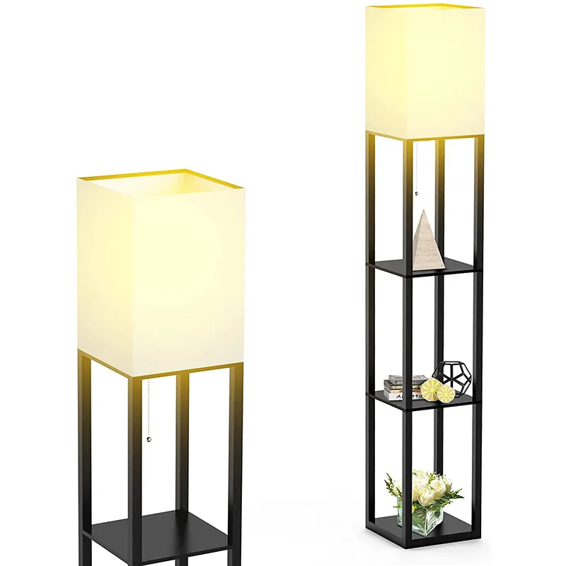 Modern Led Simple Floor Lamp Wooden Creative Rack Chinese Floor Lamp For Bedroom Living Room Dining Room Study