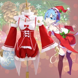 Red Anime Re:zero Kara Hajimeru Isekai Seikatsu Life In a Different World Ram Rem Cosplay Costume  Maid Dress Christmas Costume
