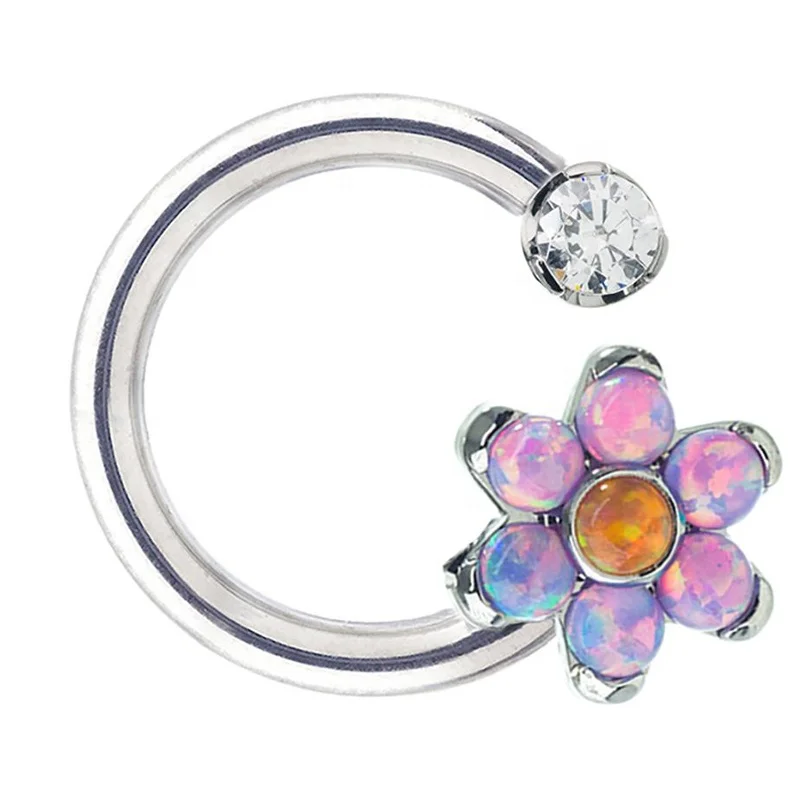 New G23 Titanium Flower Crystal Circular Barbell Custom Colors Horseshoe Rings Nose Earrings Cartilage Piercing Jewelry