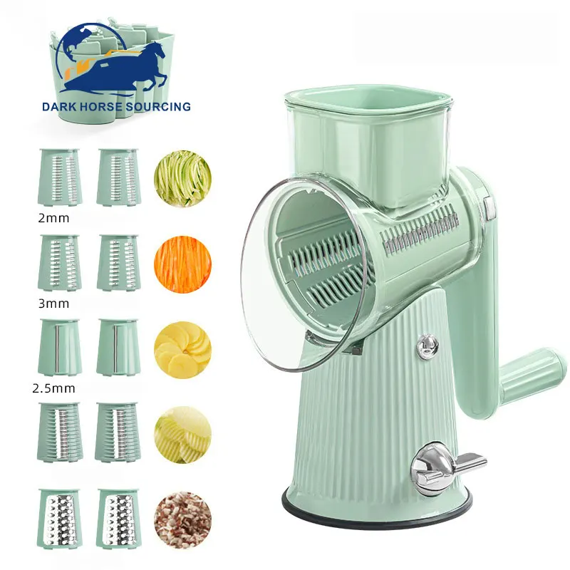 Manual Rotary Cheese Grater with Handle 5 in 1 Replaceable Stainless Blades Cheese Shredder Vegetable Slicer