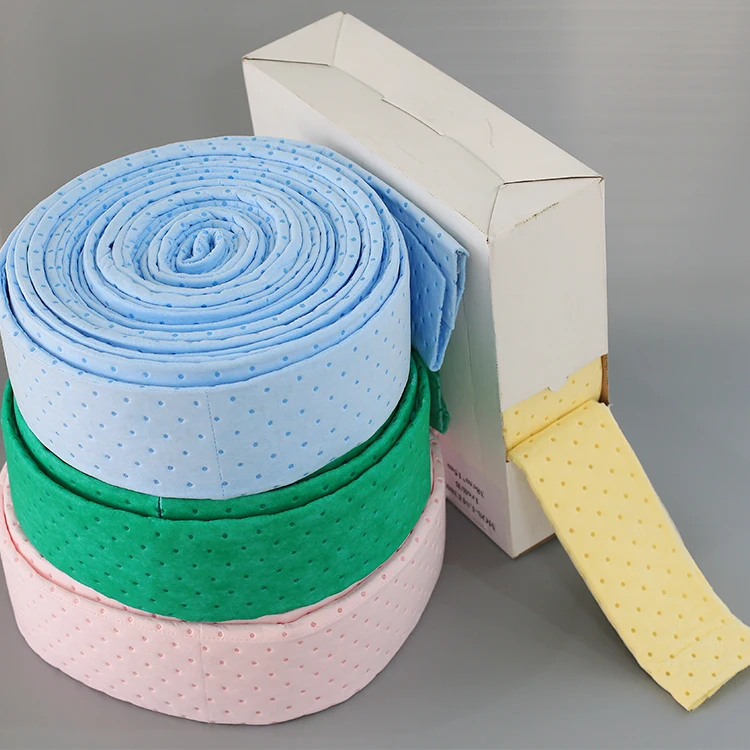 Medium weight dimpled chemical hazardous spill absorbent rolls
