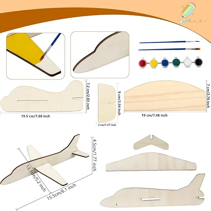 Two Styles DIY Wooden Airplane Toys Unfinished Wood Glider Plane Model Paint for Birthday Family School Craft Projects