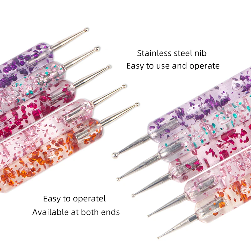 OEM ODM 5 Pcs Picker Polish Manicure Flower Diamond Metal Sequins Dotting Paint Tools Gel Nail Acrylic Brush Pen Point Art Draw