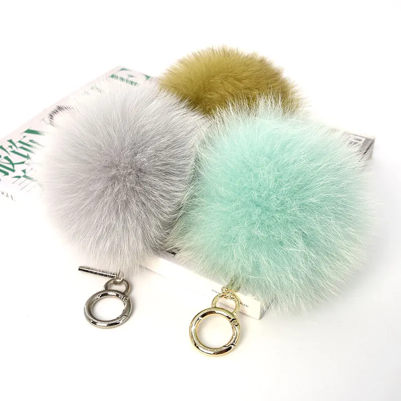 14cm Fashionable fox fur ball keychain/bag charm colorful fur pompoms