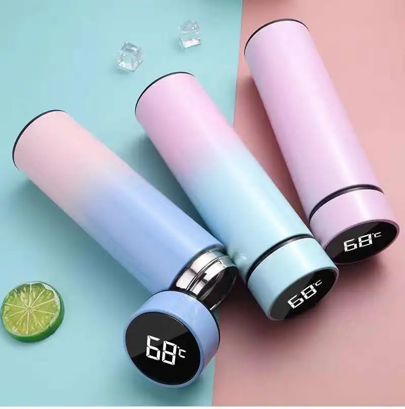 500ML Stainless Steel Coffee Water Bottle L Smart Thermos Vacuum Flasks LED Temperature Display Straight Cup