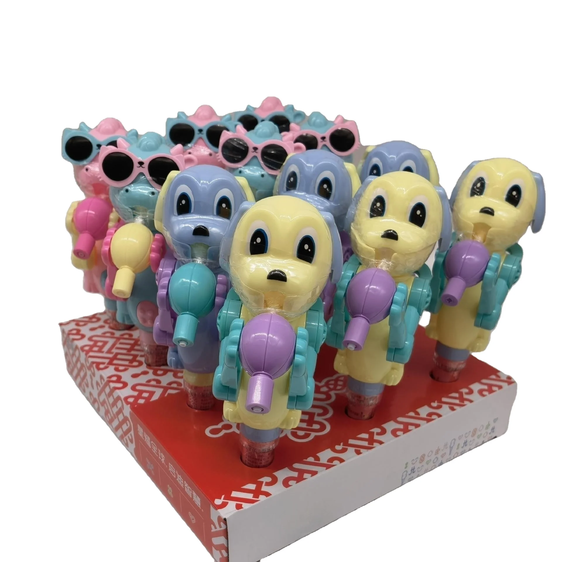 Wholesale Plastic Tube Cartoon Dog Candy Machine Toys Kids  Sweet Lollipop Candy Toys