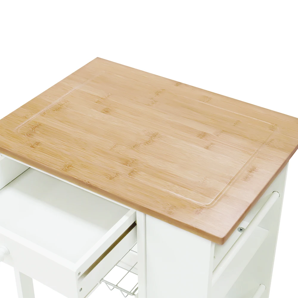 4 Tier Wooden Hotel Storage Service Furniture Kitchen Island Trolley, Kitchen Cart with Bamboo Top