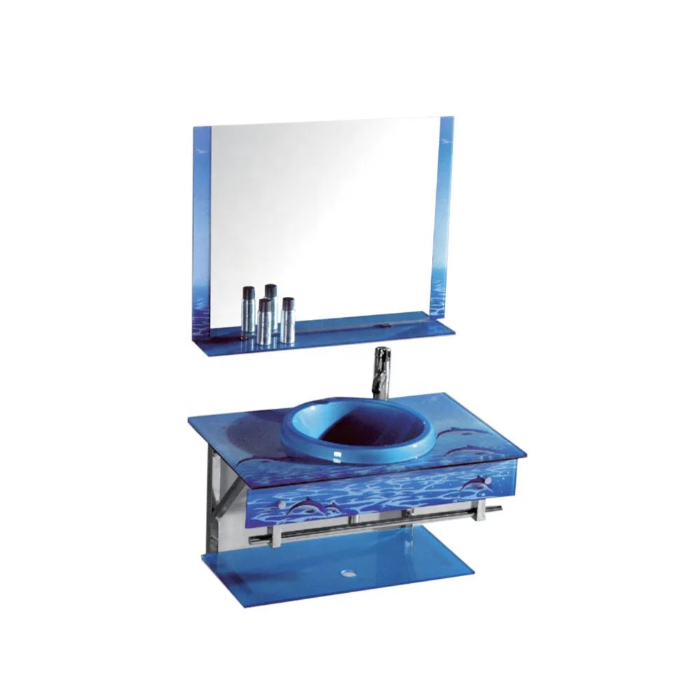
Cheap low price factory hot sale blue bathroom glass wash glass basin 