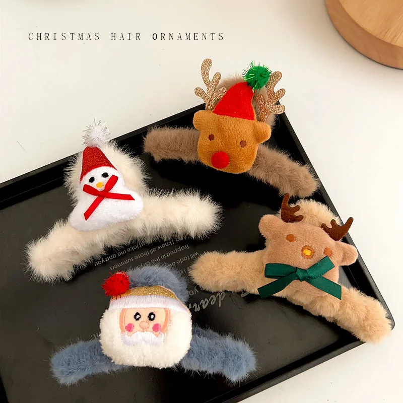 Dowell Christmas Fluffy Autumn And Winter Handmade Wool Crochet Hair Clip
