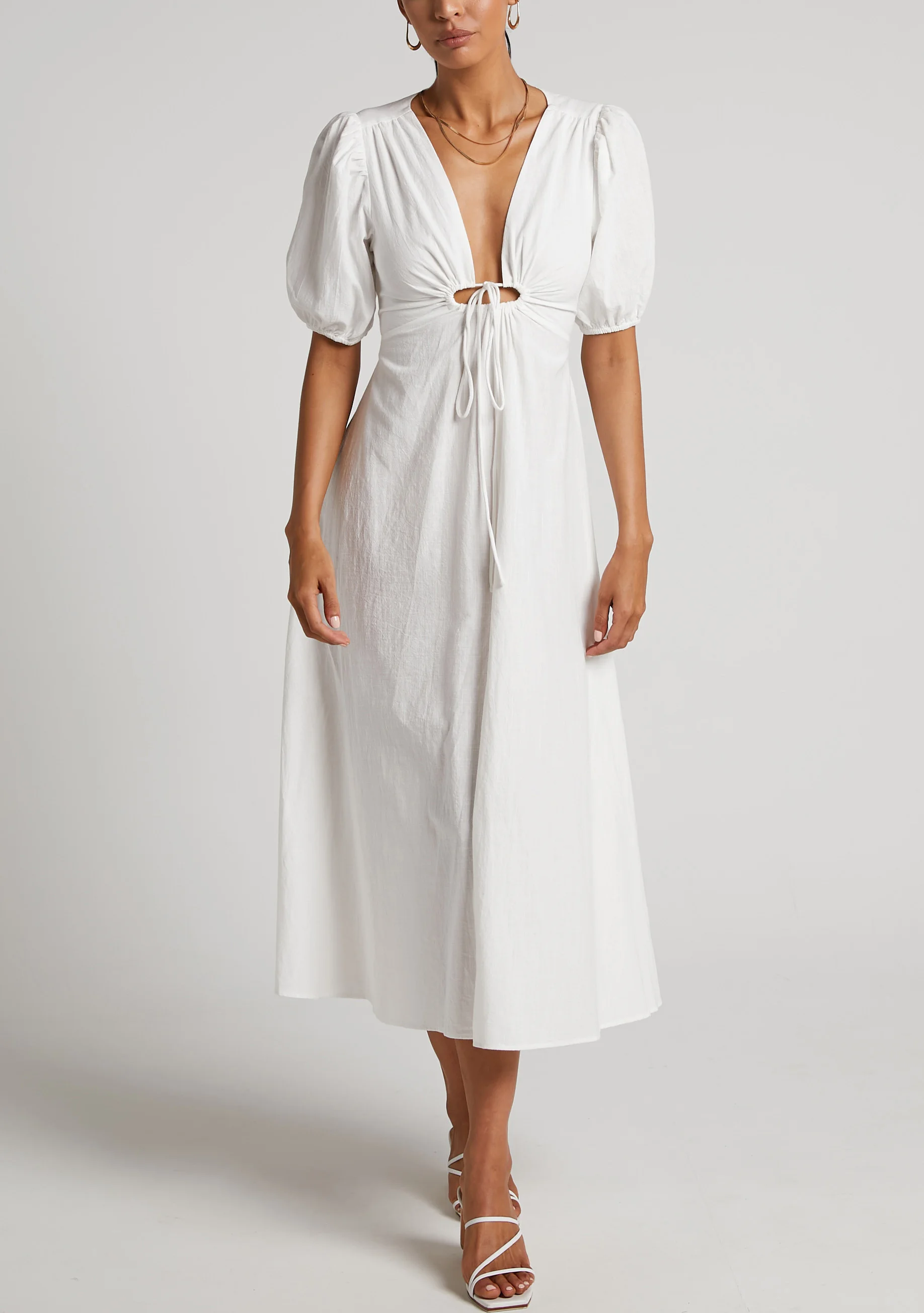 Wholesale Cotton Linen Long Midi Dress Custom Logo High Quality Front Slit Open Back White Clothing Women Summer Dresses