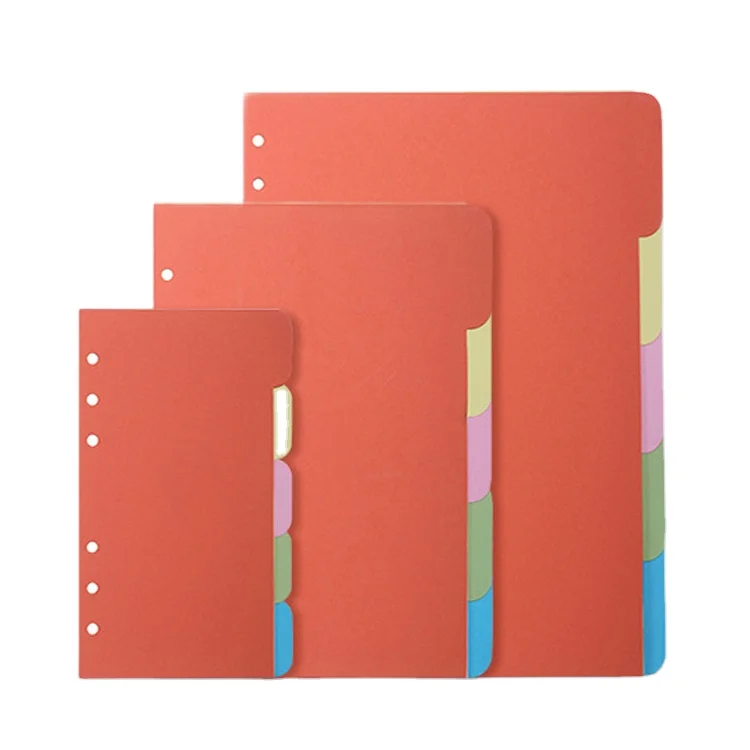 Custom logo A4/A5/A6/A7/B5 Loose Leaf color separator page Coated paper Dividers Index page 6 Holes for document decorative