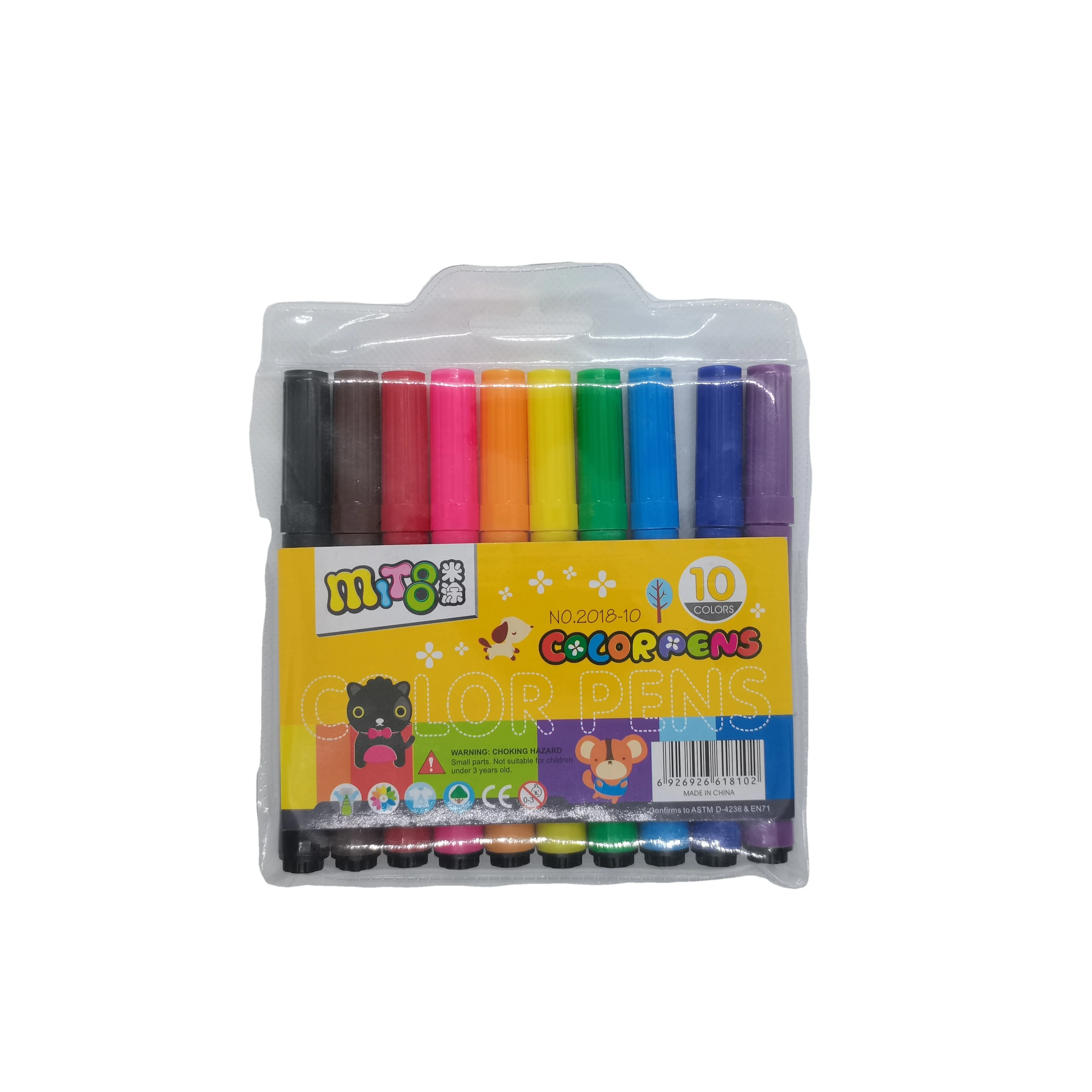 10 Colors Washable Non-Toxic Jumbo Felt Tip Fiber Tip Water Color Pen for Student Kid Art