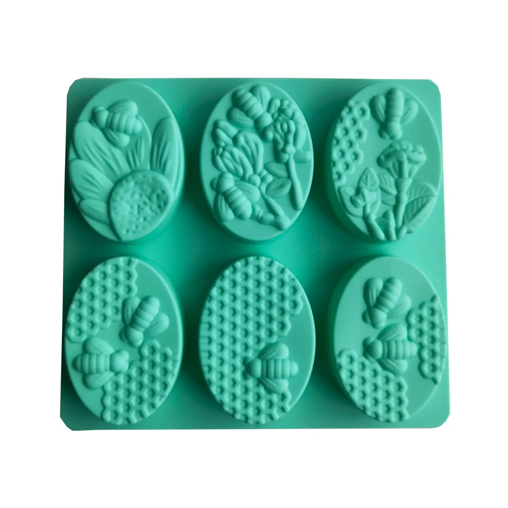 BPA Free 6 Cavity Oval 3D Honeycomb Silicone Soap Molds for Homemade Soaps Lotion Bar Bath Bomb Beeswax Chocolate and Dessert
