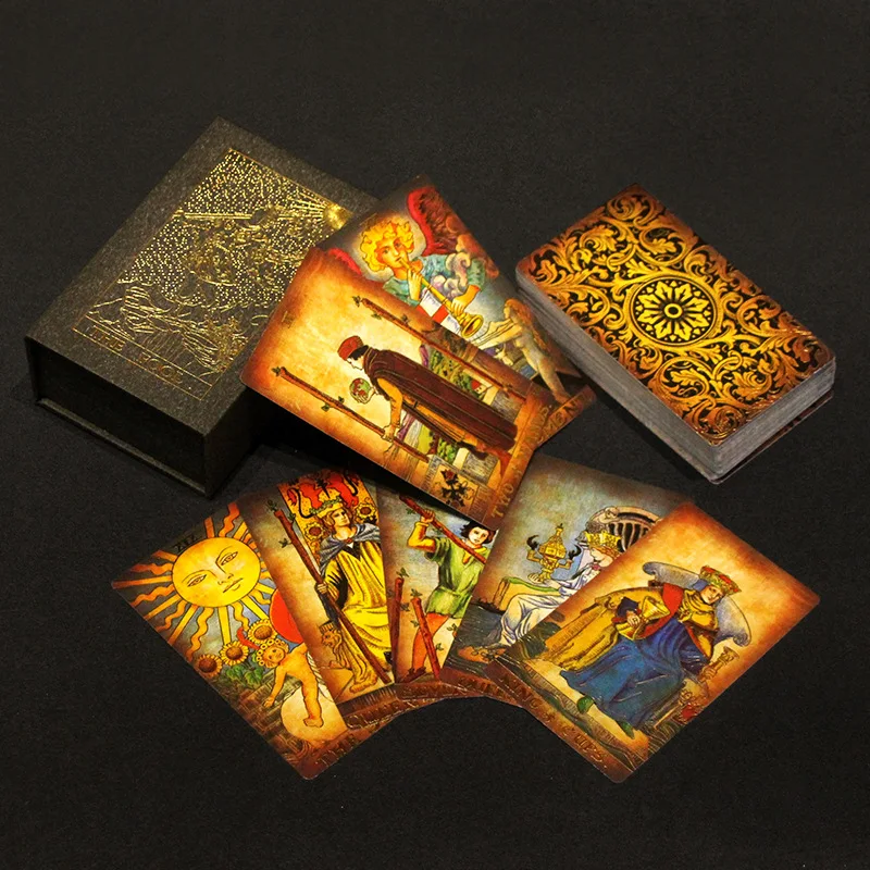 High Quality Professional PVC Tarot  Wholesale New Gold Foil Tarot Cards Durable Light Luxury Magic Board Game