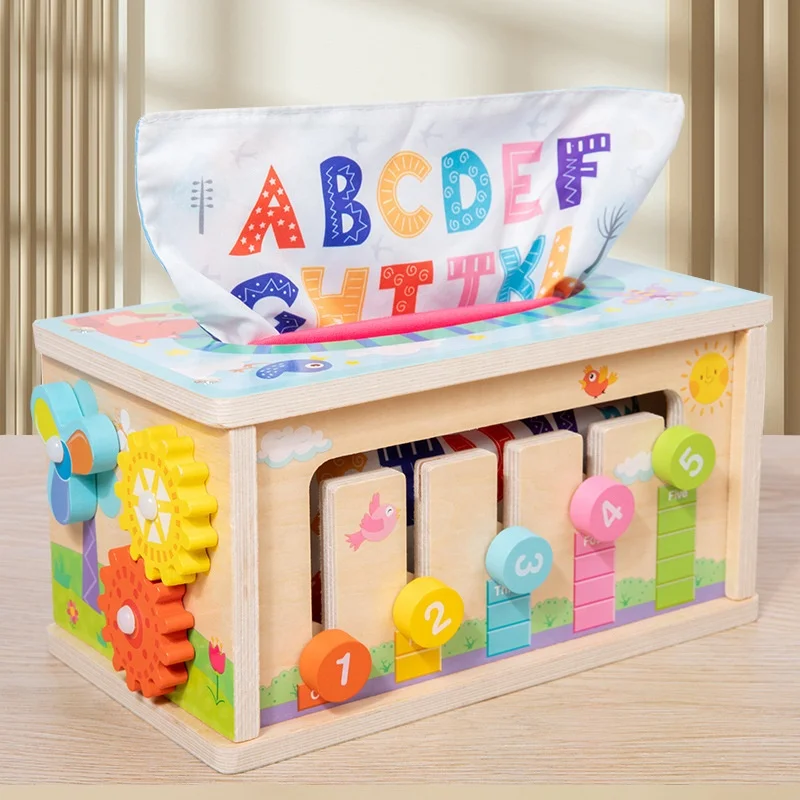 Wooden Multifunction Tissue Box Shape Matching Toy Carrot Harvest Game Kids Montessori Early Educational Toys for Baby Toddlers