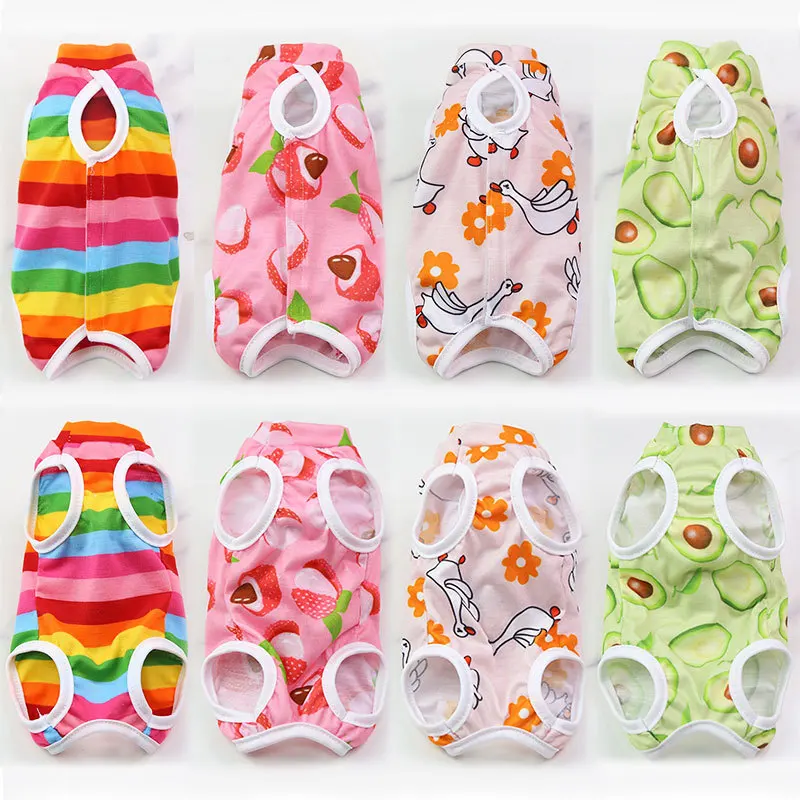 Cute Print Dog Pajamas Overalls Swan/Rainbow/Lichi/Avocado Pattern 4Legs Sleeveless Vest Jumpsuit Pyjamas For Small Dogs Chiwawa