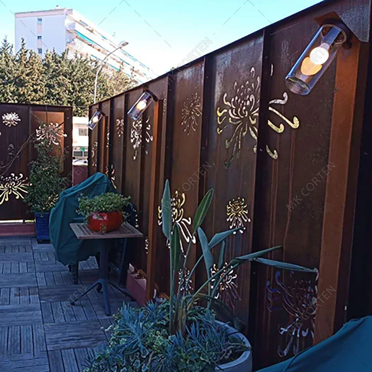 Custom Privacy Screen Panel Black Laser Cut Decorative Metal Corten Steel Balcony Screen Privacy Screens