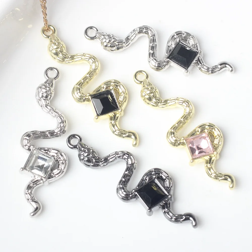 Custom Simple Alloy Square Zodiac Snake Small Charms Pendant DIY Bracelet Necklace Accessories