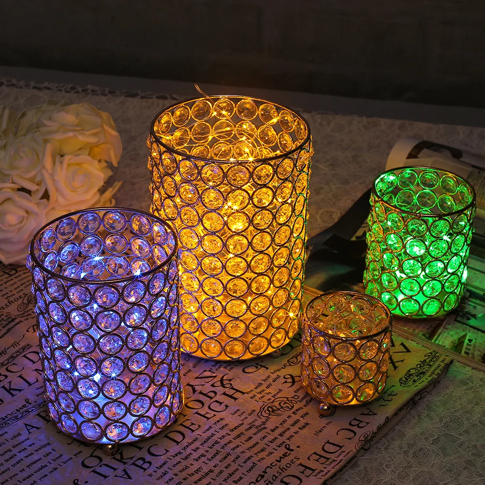 Christmas Gold Home Decor Table Centerpieces Cylinder Crystal Tealight Candle Holder Wedding Party Decoration