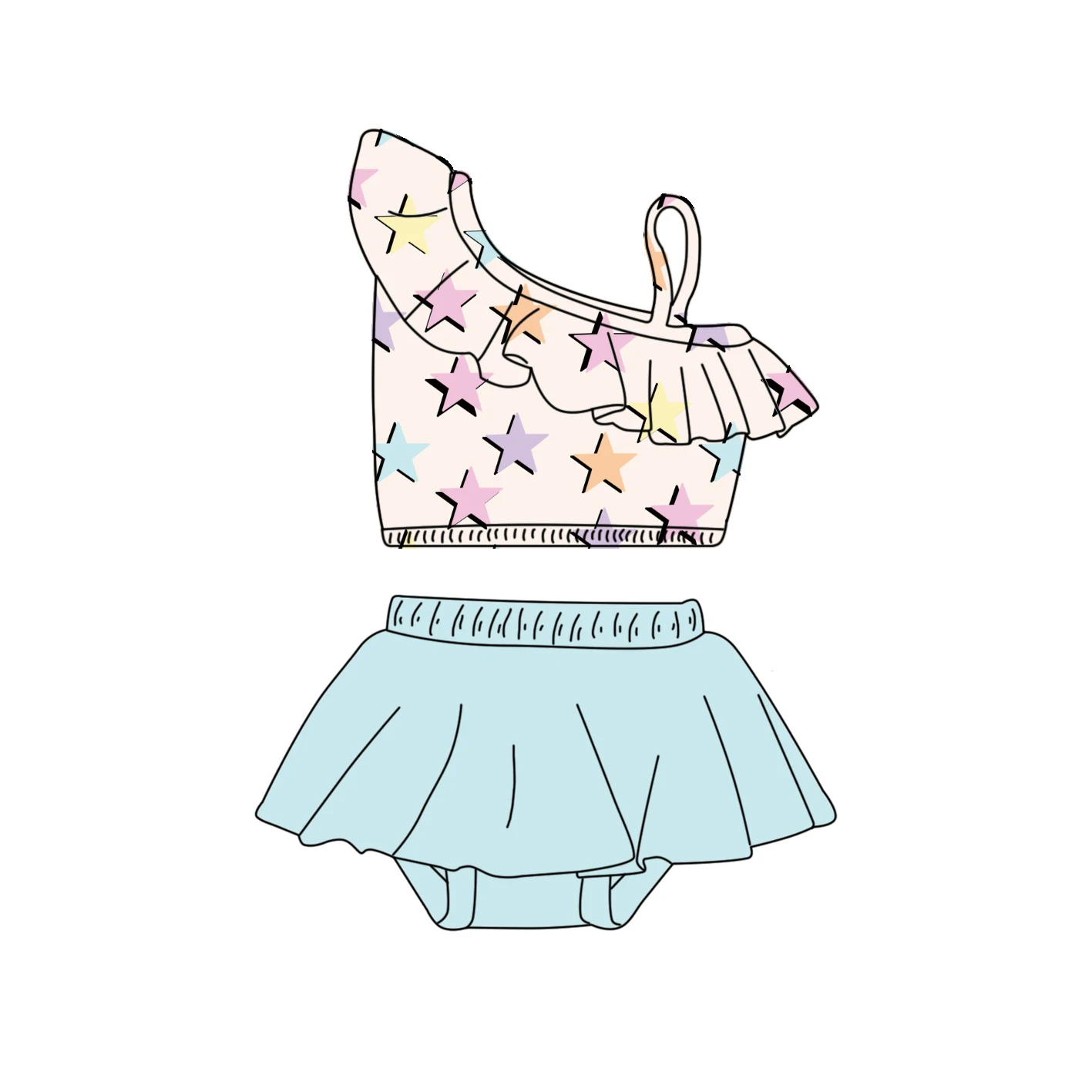 Custom Children Girl 4th Of July Flag Swimsuit Toddler Girls one shoulder Crop Top 2pcs Swimwear