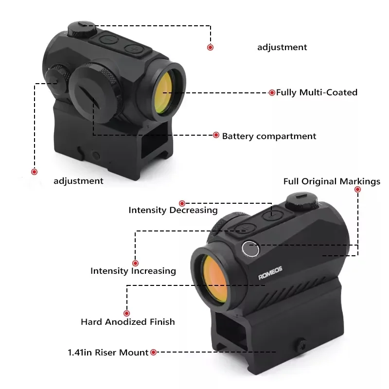 Hunting Optics Sight Tactical Reflex Scope 1X20mm Romeo 5 Red Dot Sight with 10 Illumination Settings Aluminum Holosun Red Dots