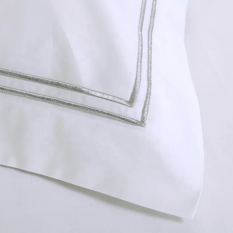 Super soft hotel use white cotton satin embroidery bed sheet sets bedding set bed linen