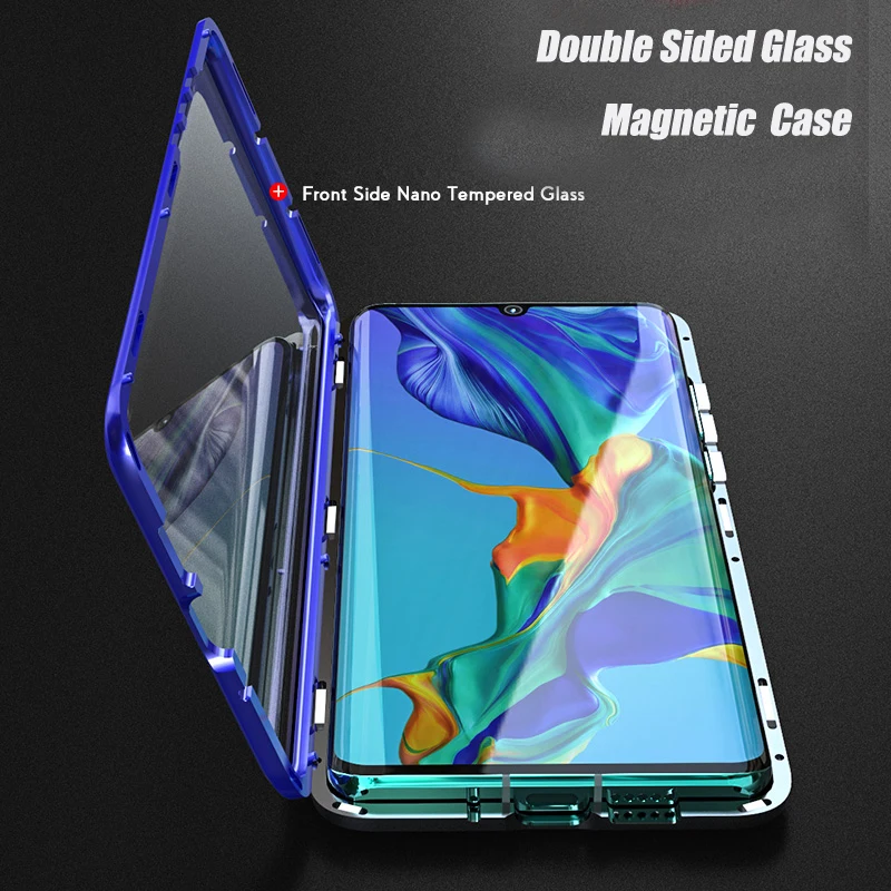 Double Sided Magnetic Absorption Metal Glass Phone Case For Samsung Galaxy A80 A90 5g 360 Protective Cover Flip Back