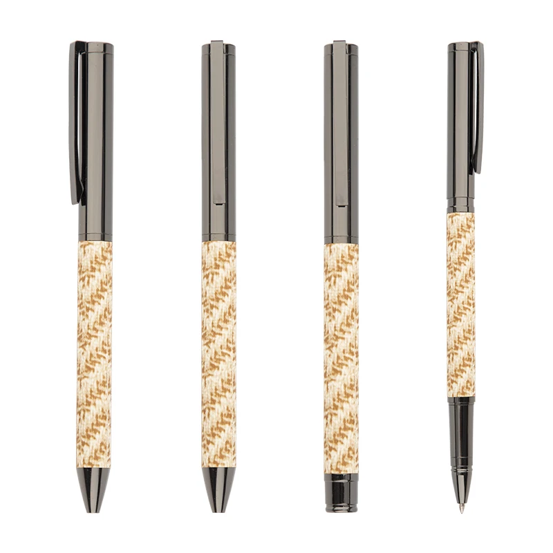 Luxury Shape Gun Black Up Barrel Smooth Writing Metal Pu Ball Pen With Customize Leather Grip