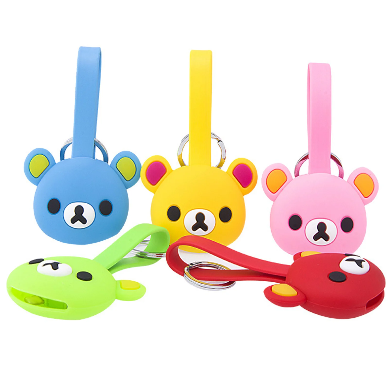 Environmental Silicone Lovely Little Bear Cartoon Silicone USB Keychain 2 in 1 Charge Cable Micro USB Cable 8 Pin for Mobile